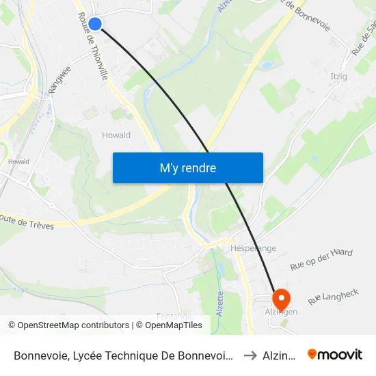 Bonnevoie, Lycée Technique De Bonnevoie/Quais to Alzingen map