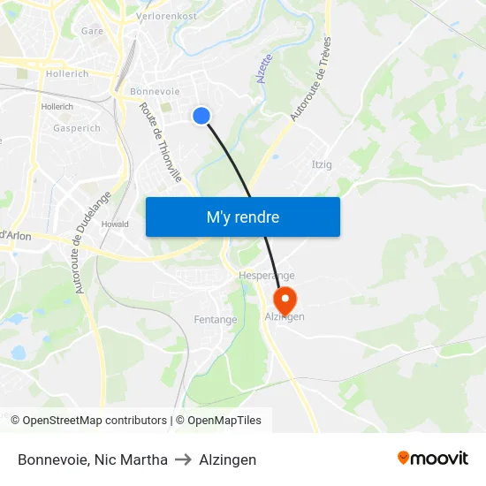 Bonnevoie, Nic Martha to Alzingen map