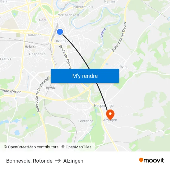 Bonnevoie, Rotonde to Alzingen map