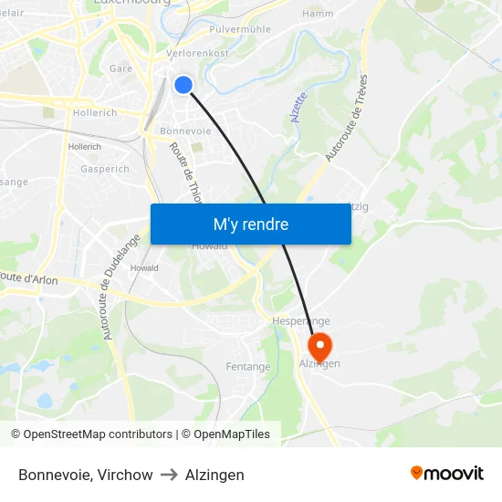 Bonnevoie, Virchow to Alzingen map
