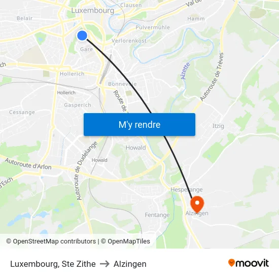 Luxembourg, Ste Zithe to Alzingen map