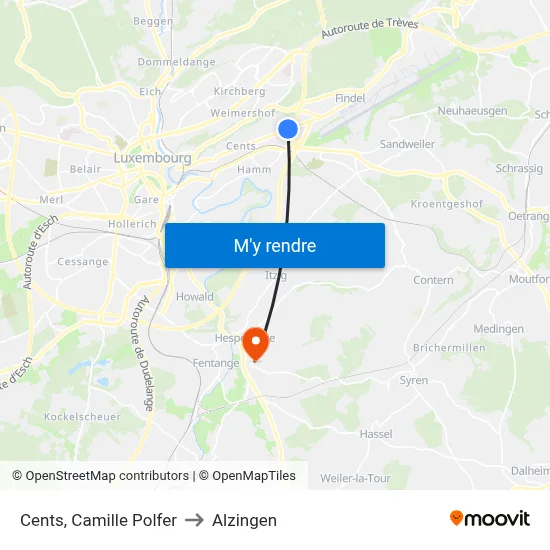 Cents, Camille Polfer to Alzingen map