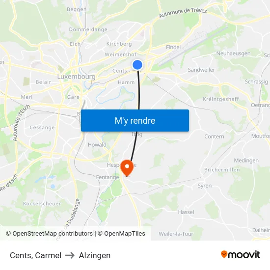 Cents, Carmel to Alzingen map