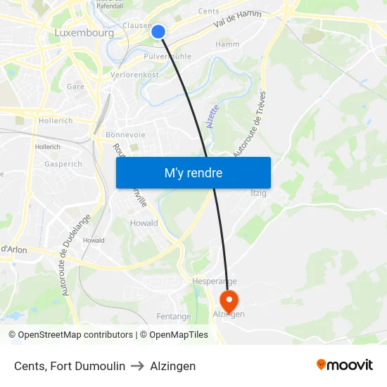 Cents, Fort Dumoulin to Alzingen map