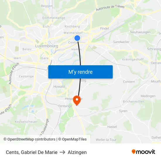 Cents, Gabriel De Marie to Alzingen map