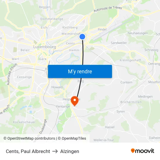 Cents, Paul Albrecht to Alzingen map