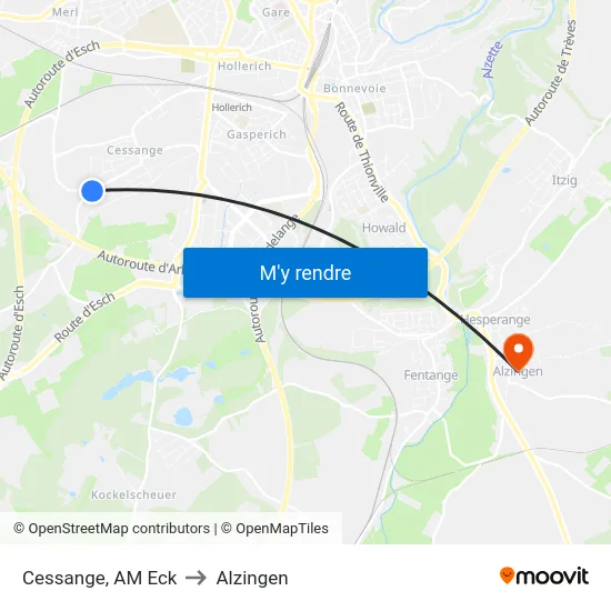 Cessange, AM Eck to Alzingen map