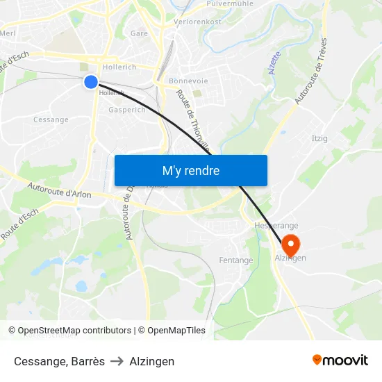 Cessange, Barrès to Alzingen map