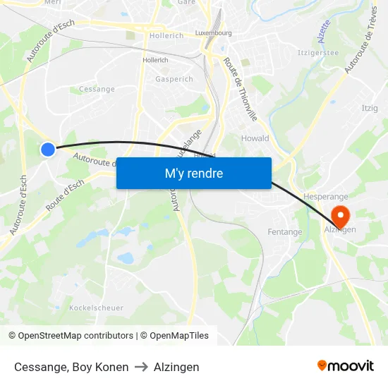 Cessange, Boy Konen to Alzingen map