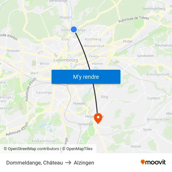 Dommeldange, Château to Alzingen map