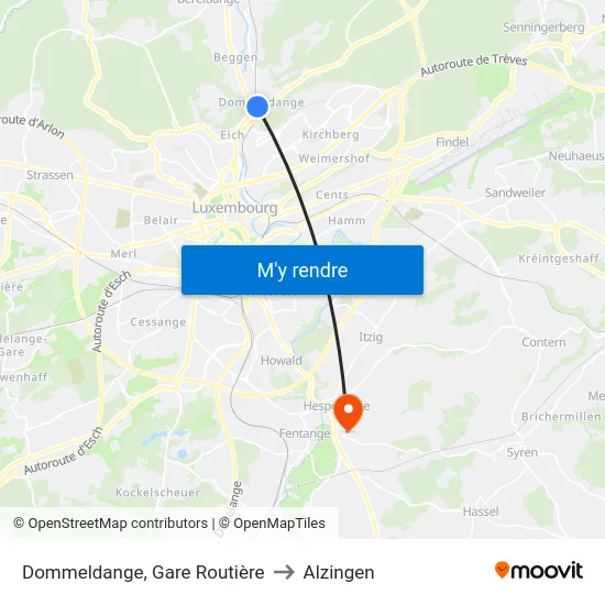 Dommeldange, Gare Routière to Alzingen map