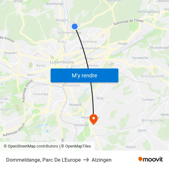 Dommeldange, Parc De L'Europe to Alzingen map
