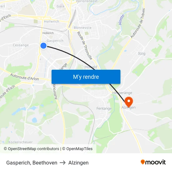 Gasperich, Beethoven to Alzingen map