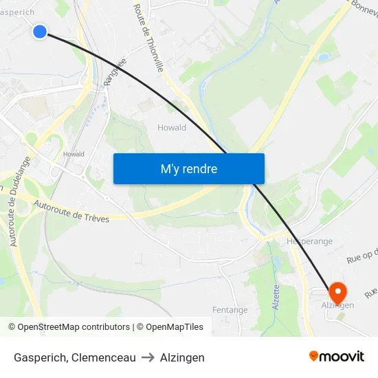 Gasperich, Clemenceau to Alzingen map