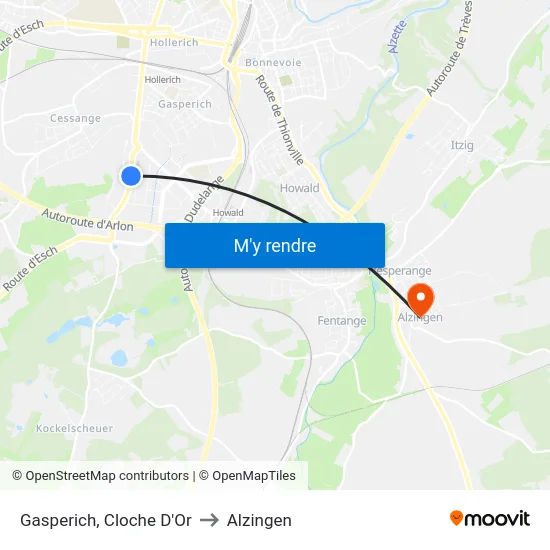 Gasperich, Cloche D'Or to Alzingen map