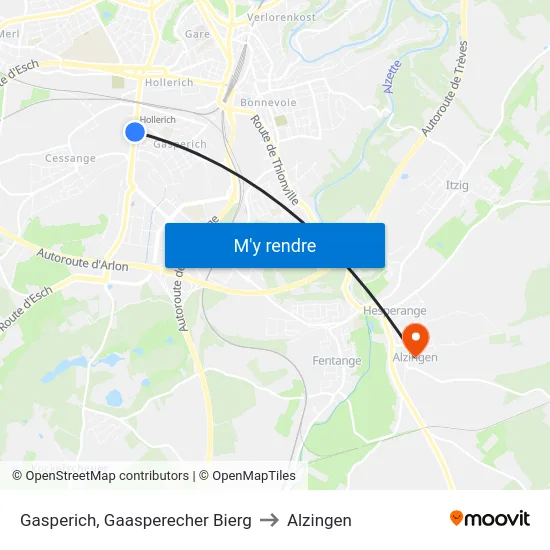 Gasperich, Gaasperecher Bierg to Alzingen map