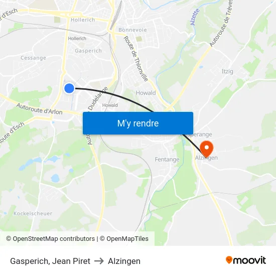 Gasperich, Jean Piret to Alzingen map