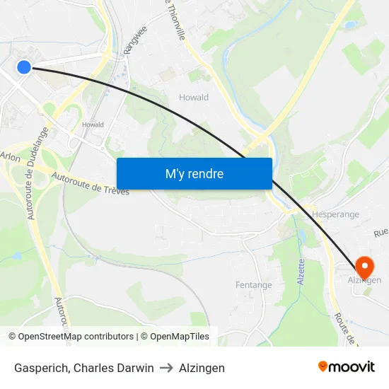 Gasperich, Charles Darwin to Alzingen map