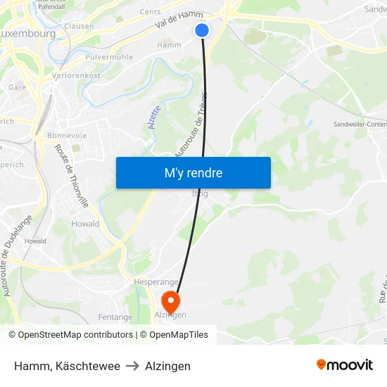 Hamm, Käschtewee to Alzingen map