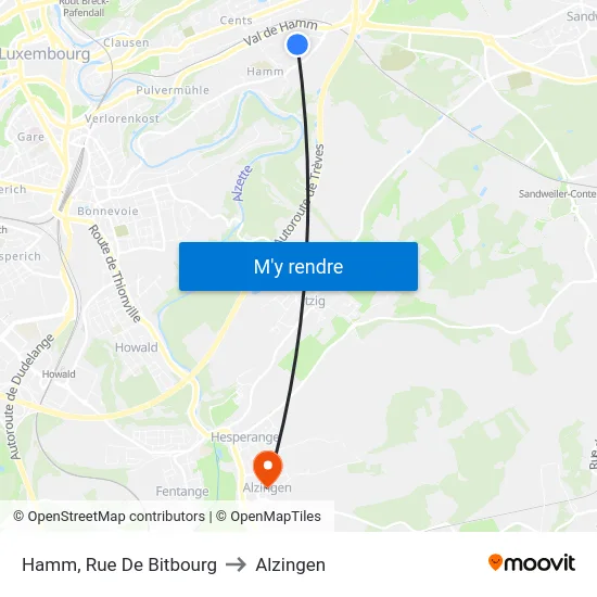 Hamm, Rue De Bitbourg to Alzingen map