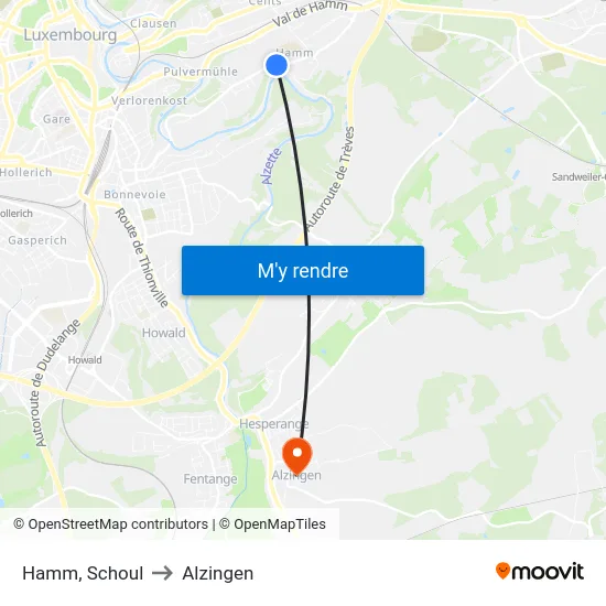 Hamm, Schoul to Alzingen map