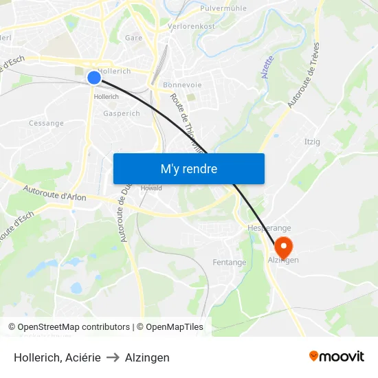 Hollerich, Aciérie to Alzingen map