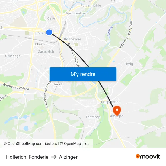 Hollerich, Fonderie to Alzingen map