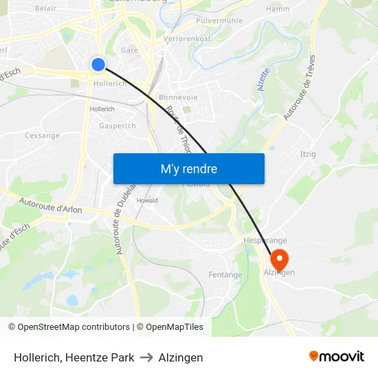 Hollerich, Heentze Park to Alzingen map