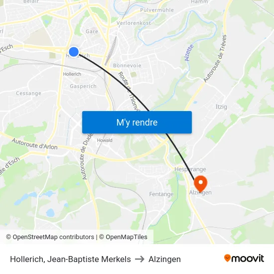 Hollerich, Jean-Baptiste Merkels to Alzingen map