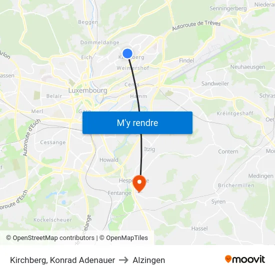 Kirchberg, Konrad Adenauer to Alzingen map