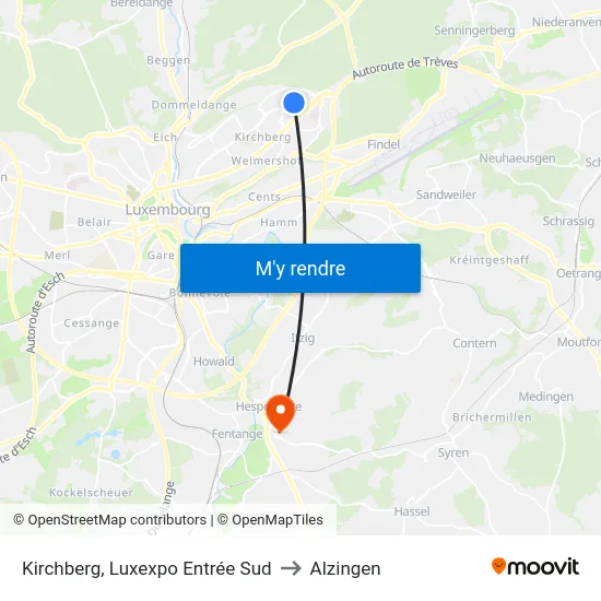 Kirchberg, Luxexpo Entrée Sud to Alzingen map