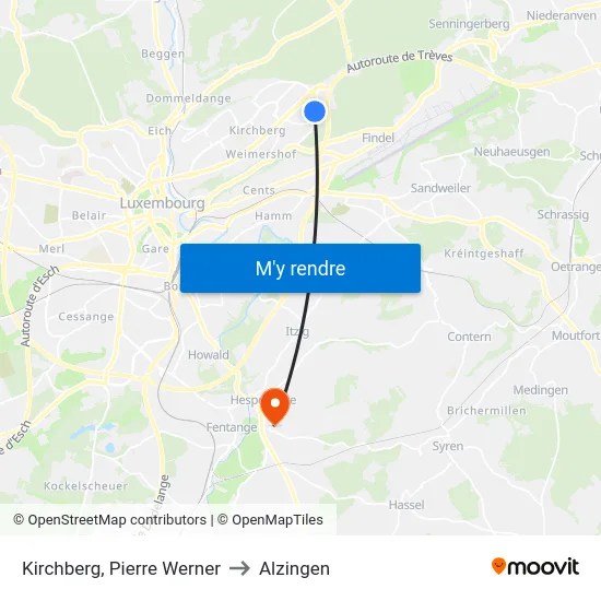 Kirchberg, Pierre Werner to Alzingen map