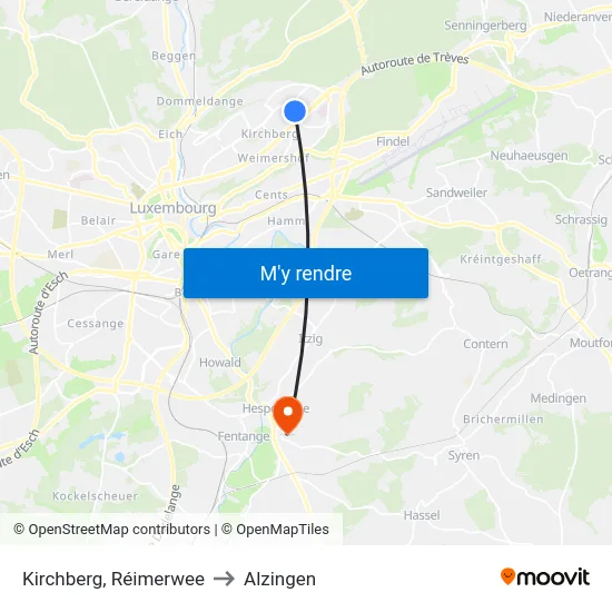Kirchberg, Réimerwee to Alzingen map