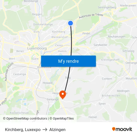 Kirchberg, Luxexpo to Alzingen map