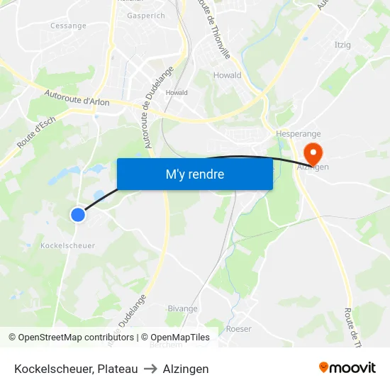 Kockelscheuer, Plateau to Alzingen map