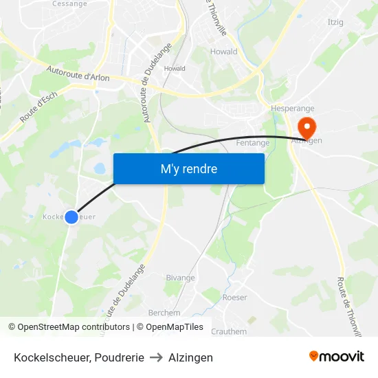 Kockelscheuer, Poudrerie to Alzingen map