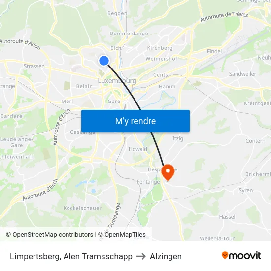 Limpertsberg, Alen Tramsschapp to Alzingen map