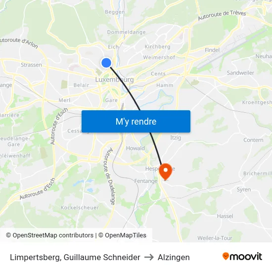 Limpertsberg, Guillaume Schneider to Alzingen map