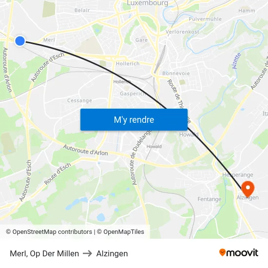 Merl, Op Der Millen to Alzingen map