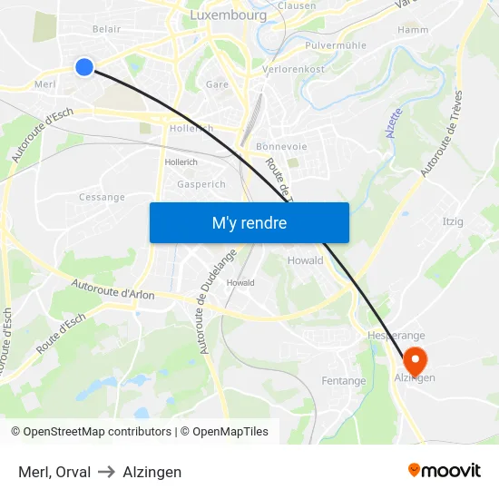 Merl, Orval to Alzingen map