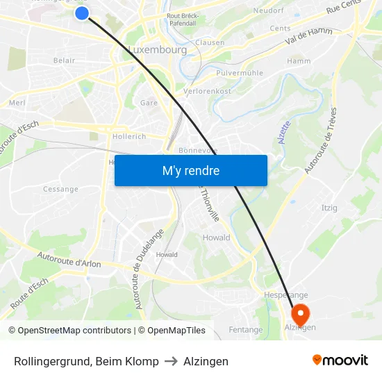 Rollingergrund, Beim Klomp to Alzingen map