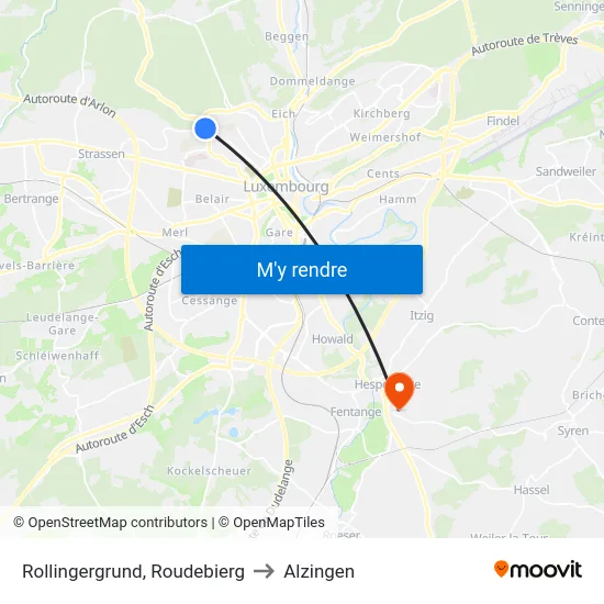 Rollingergrund, Roudebierg to Alzingen map