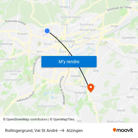 Rollingergrund, Val St André to Alzingen map