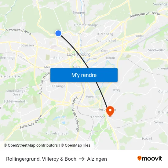 Rollingergrund, Villeroy & Boch to Alzingen map