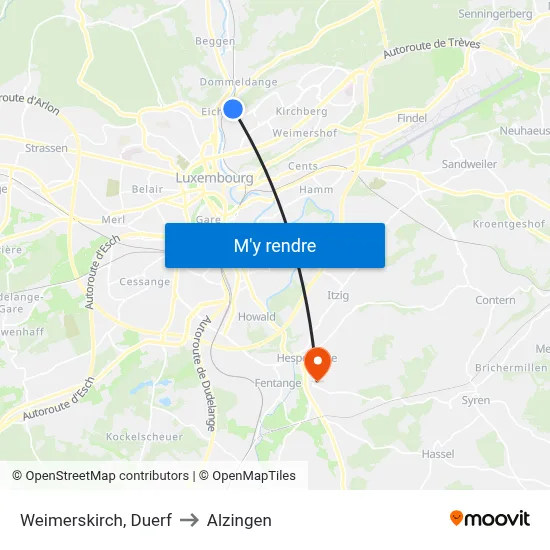 Weimerskirch, Duerf to Alzingen map