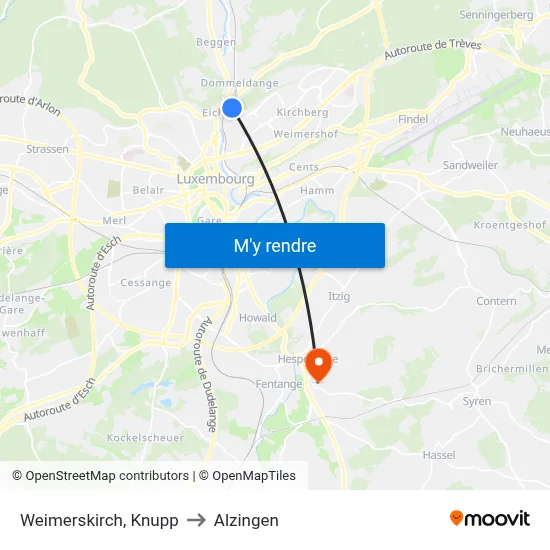 Weimerskirch, Knupp to Alzingen map