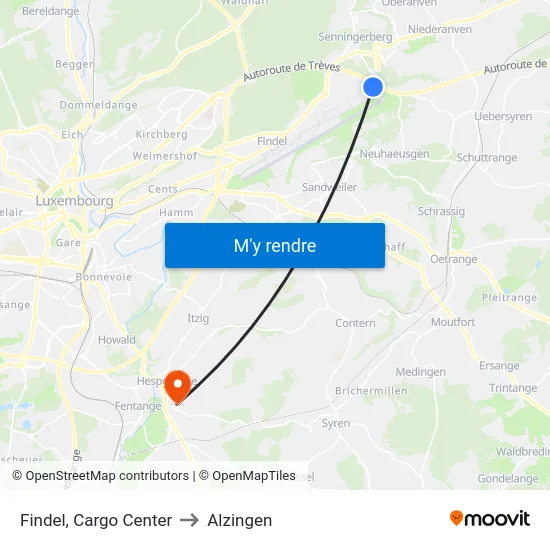 Findel, Cargo Center to Alzingen map