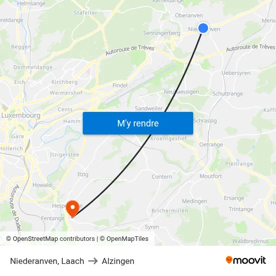 Niederanven, Laach to Alzingen map