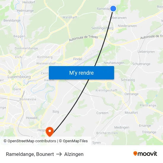 Rameldange, Bounert to Alzingen map