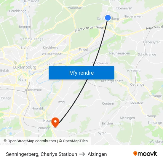 Senningerberg, Charlys Statioun to Alzingen map